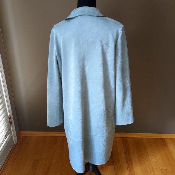 [SOLD] Zara Open Front Duster Jacket Faux Suede Blazer Trench Coat Pastel Blue - Picture 10 of 16